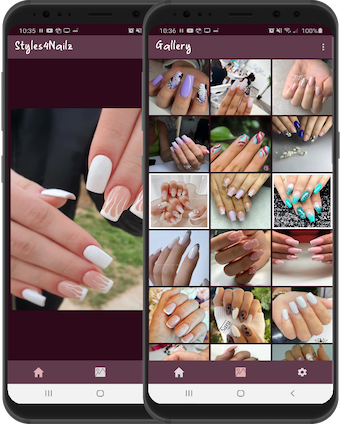 Styles4Nailz app screens showing the nail discovery feed and saved favorites
